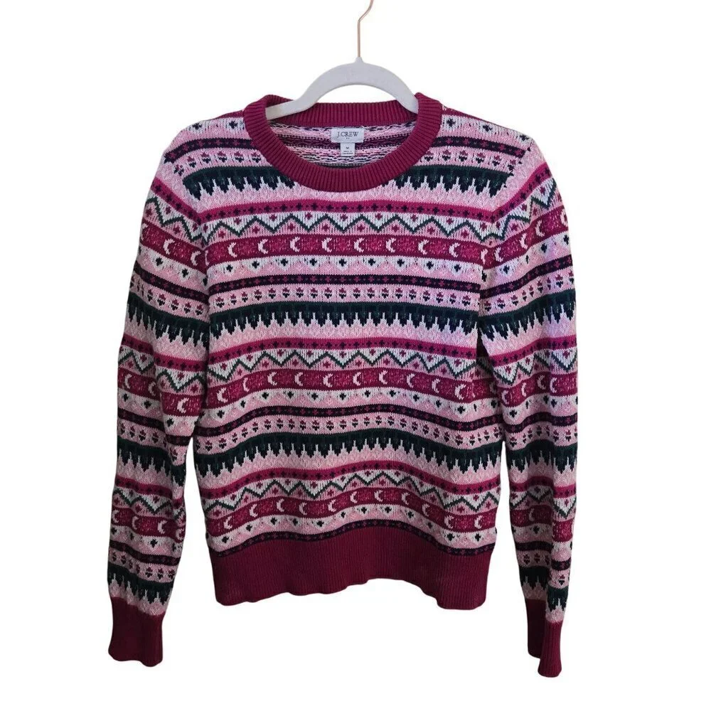 J.Crew Cotton Fair Isle Sweater Shades Of Pink Celestial Size M